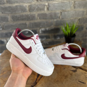 Nike Air Force 1 Low Beyaz Bordo Detaylı - Premium Deri Sneaker