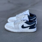Air Jordan 1 Low White Midnight Navy / Grey Deri Unisex Sneaker 4 3 8