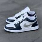 Air Jordan 1 Low Midnight Navy / Silver Swoosh Unisex Deri Sneaker 4 4 2