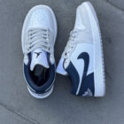 Air Jordan 1 Low White Midnight Navy / Grey Deri Unisex Sneaker 3 4 8