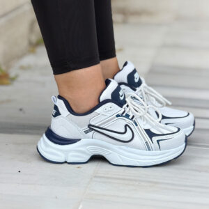Nike Tech Hera Beyaz / Lacivert Sneaker – Yüksek Kalın Taban Y2K Kadın Spor Ayakkabı