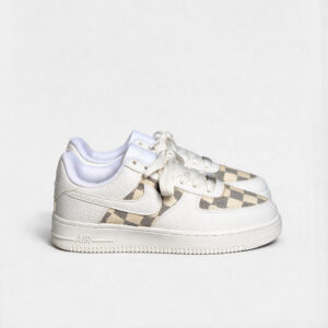 Nike Air Force 1 Low Custom Beige Damier Check Unisex Dokulu Sneaker