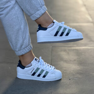 Adidas Originals Superstar Pastel Sneaker – Renkli Çizgili Beyaz Deri Kadın Spor Ayakkabı