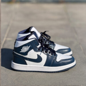 Air Jordan 1 Mid White / Obsidian Navy Unisex Deri Sneaker