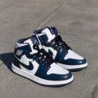 Air Jordan 1 Mid White / Obsidian Navy Unisex Deri Sneaker 2 39 1