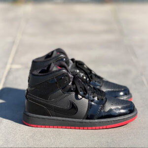 Air Jordan 1 Mid Black Patent / Gym Red Unisex Deri Sneaker
