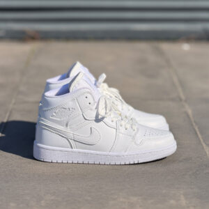 Air Jordan 1 Mid Triple White Unisex Deri Sneaker